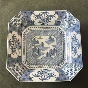 Blue and White Geometric Porcelain Dish Takahashi